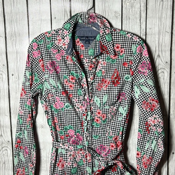 TOMMY HILFIGER FLORAL COTTON BELTED SHIRT DRESS SIZE 2 - Picture 3 of 15